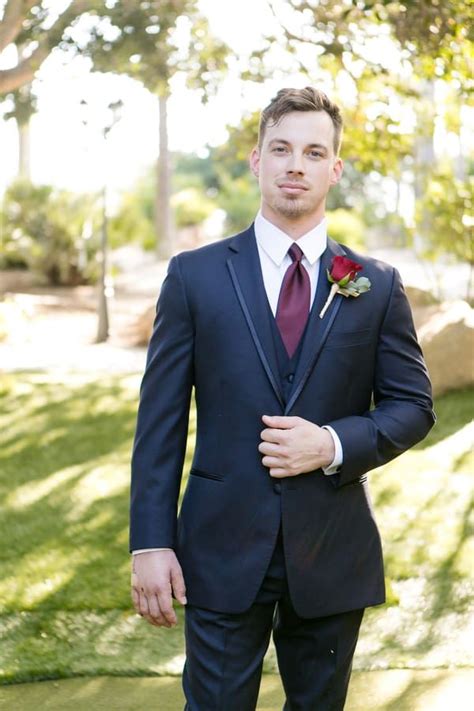 navy suit maroon tie wedding.